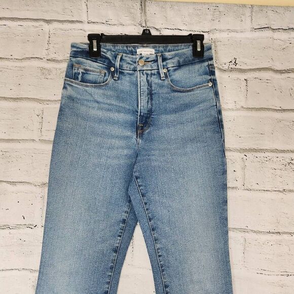 Good American Light Wash Distressed Pockets Denim Cropped Jeans Blue Size 6/28 - Picture 2 of 11